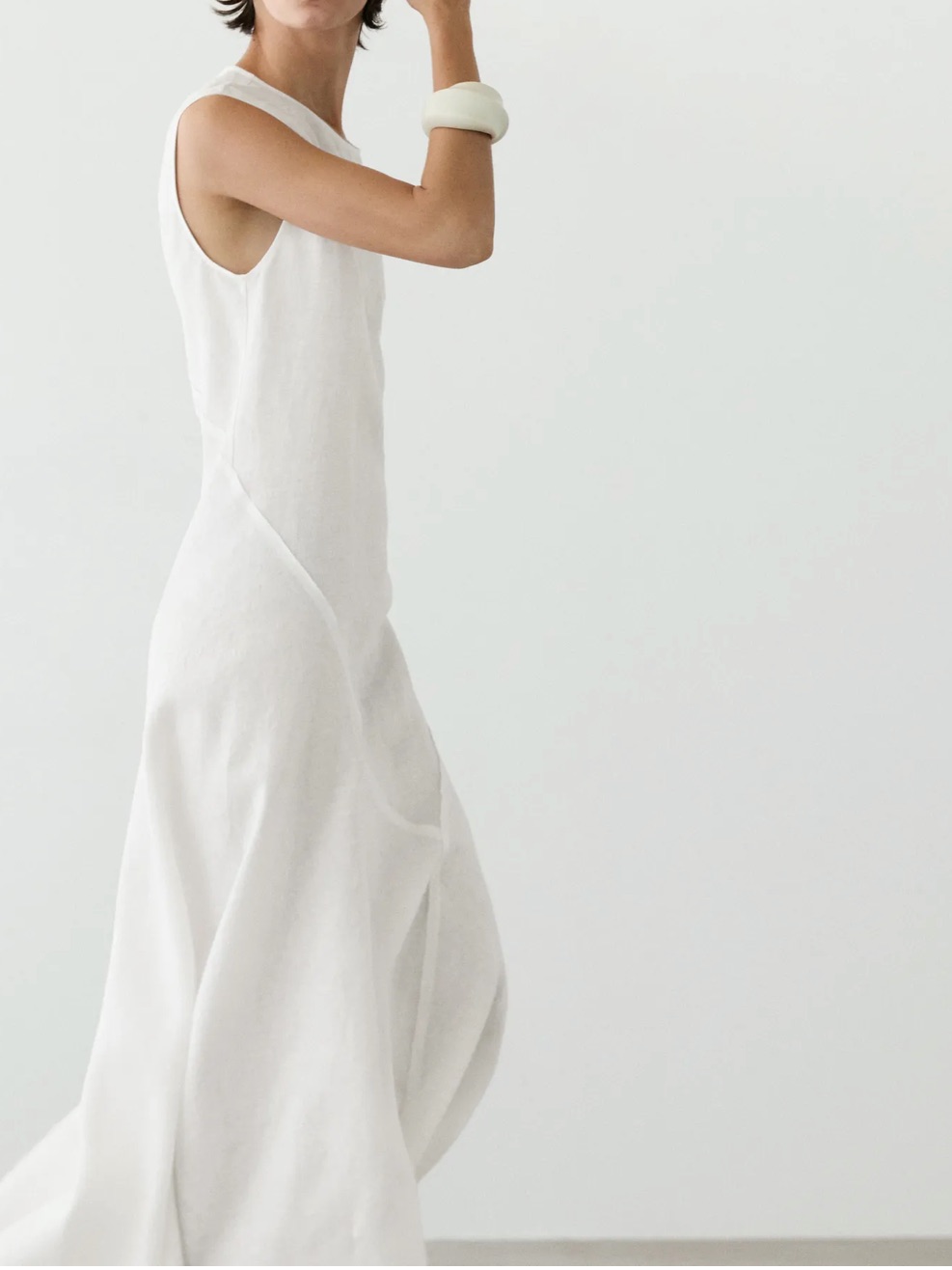 Massimo Dutti Nwt Flowing 100% Linen Midi Dress White 6660/508 — image 7 of 8